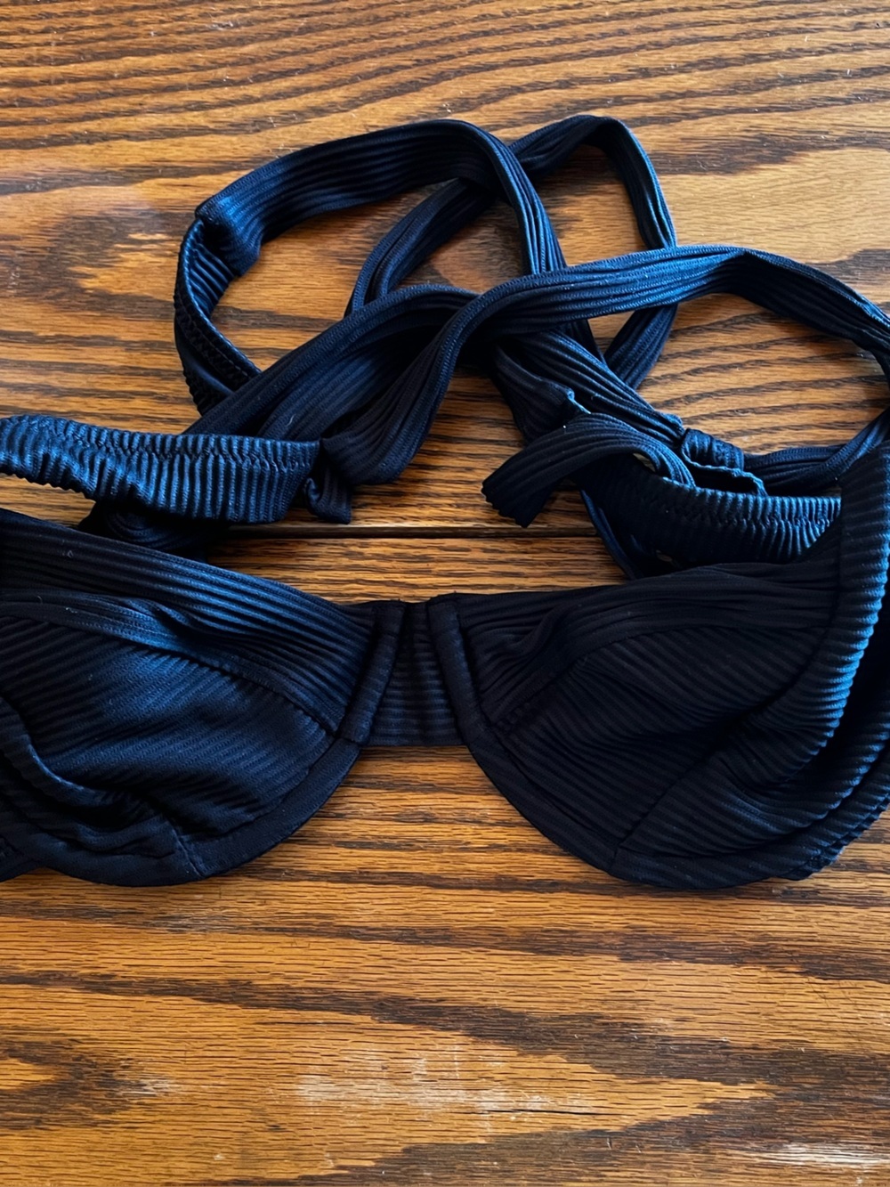 J.Crew Woman's Black Ribbed Cross-Back Underwire Bikini Top Sz 34B